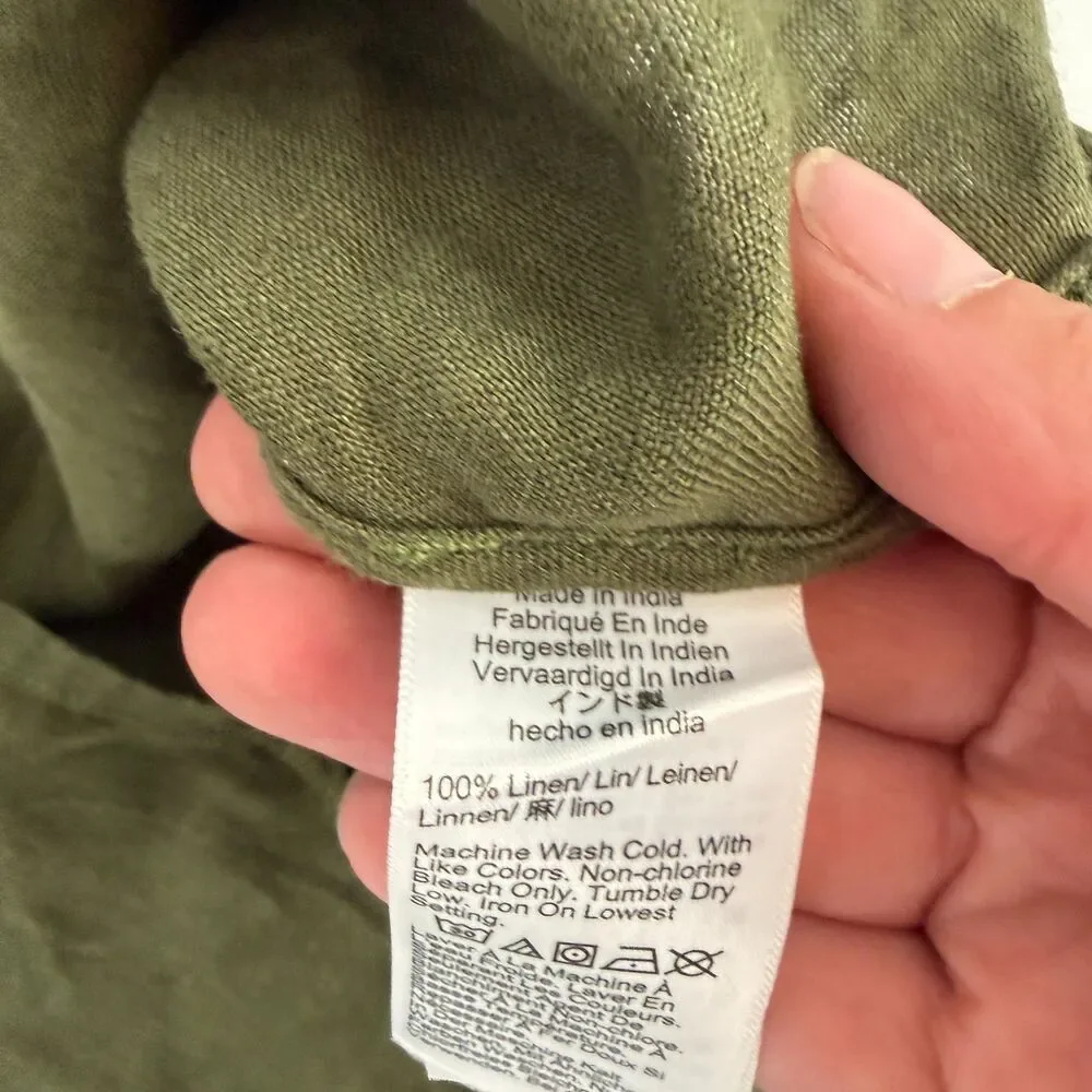 J.Crew Baird McNutt Shirt Dress Irish Linen Button Down Short Sleeve Green Sz S